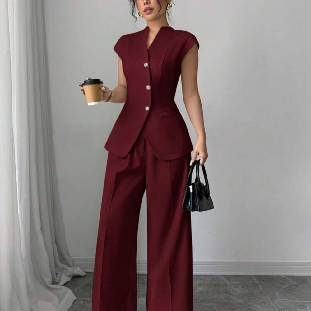 SHEIN Red Pantsuit with Peplum Top and Wide-Leg Pants